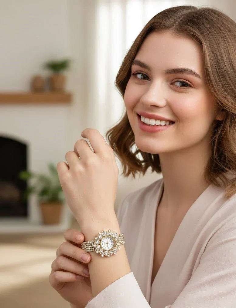 Elegant Pearl Halo Watch