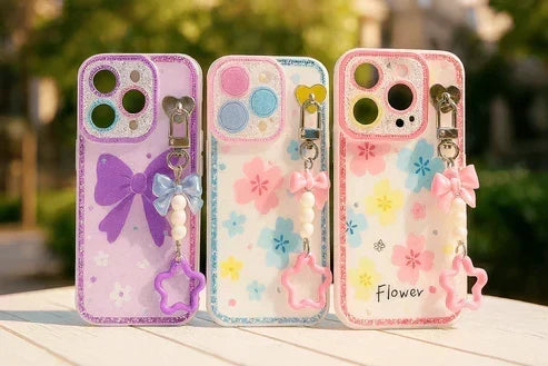 Glitter Floral Case with Charm